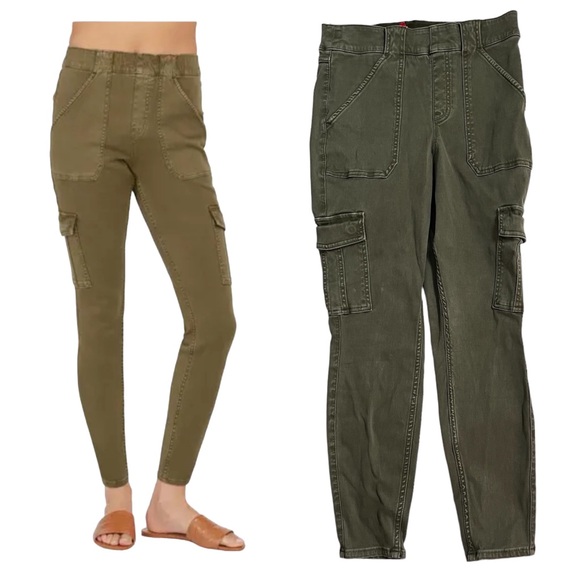 Spanx Army Green Stretch Twill Ankle Cargo Safari Pants Large - Picture 1 of 4